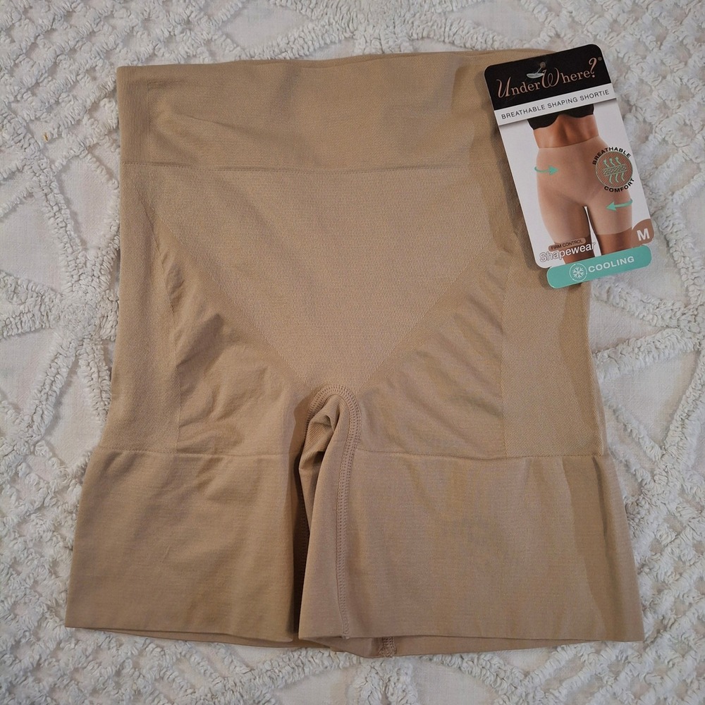 UnderWhere? Womens Medium Shapewear Shortie Beige Breathable Firm Control